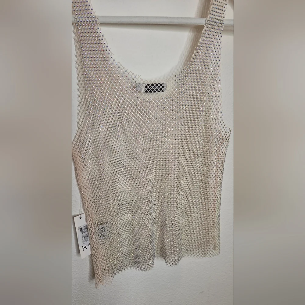 Faded Rose Mesh And Rhinestone Cream Tank Top - Size Medium - Picture 13 of 16